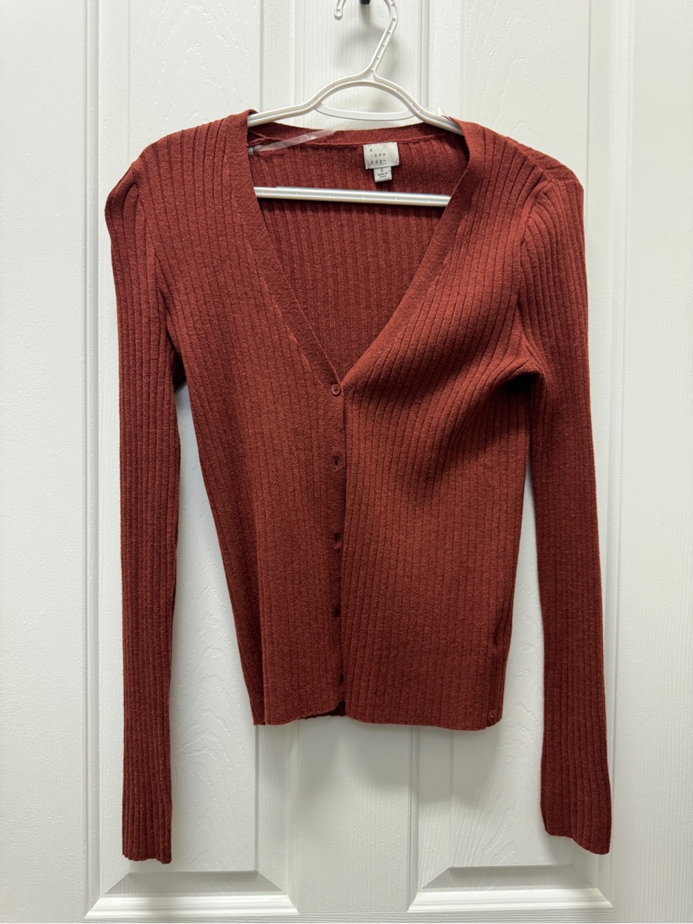 a new day Ribbed V-Neck Button-Front Cardigan - Rust